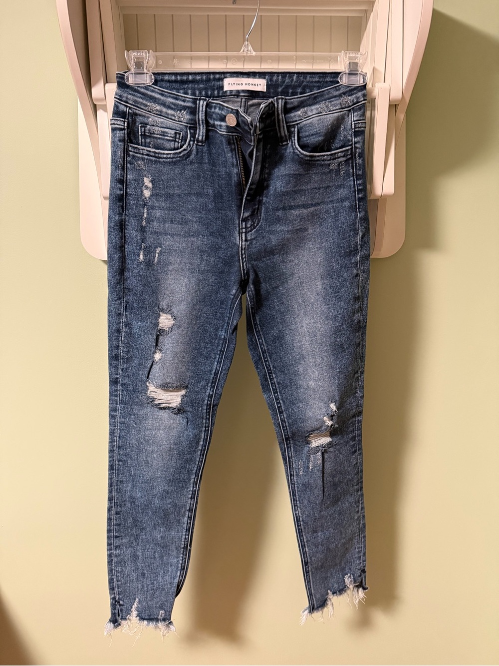 Flying Monkey Women's Ripped Ankle Skinny Jeans - Indigo Wash- size 28